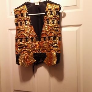 VINTAGE HURRY UP Halloween Sequined Vest Fully lined Back adjustable Tie…